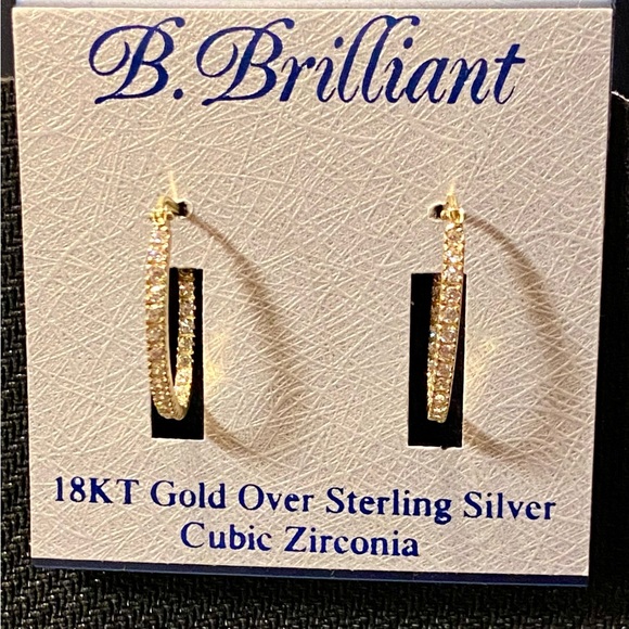 NWT 18K Gold over Silver with Cubic Zirconia. Sparkle & Glam Hoop Earrings - Picture 2 of 9